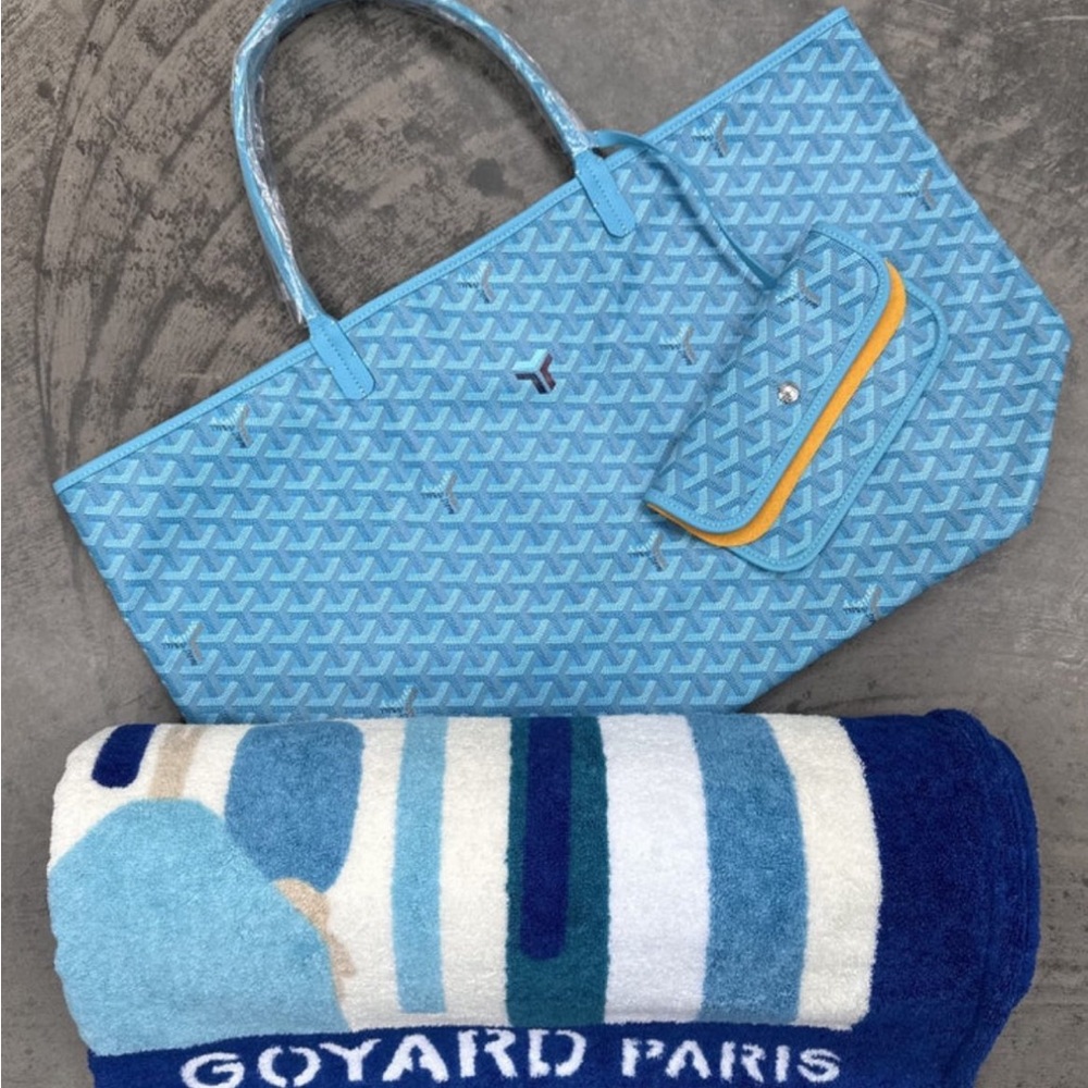 Goyard brand new aqua tote and towel